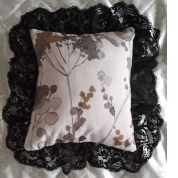 Beige Abstract Trimmed - Fine Black Lace Accent Pillow by Fancy Shams - 11"x9.5" - Picture 4 of 5